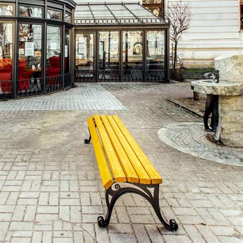 Parkbank Milano ohne Rückenlehne, Gussgestell mit Massivholzleisten Farbton Teak, Länge 1,7 m - Bild3