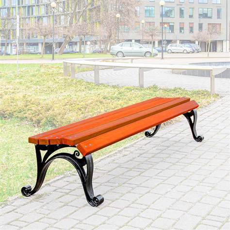 Parkbank Milano ohne Rückenlehne, Gussgestell mit Massivholzleisten Farbton Mahagoni, Länge 1,7 m