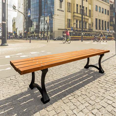 Parkbank Berlin ohne Rückenlehne, Gussgestell mit Massivholzleisten Farbton Teak, Länge 1,7 m
