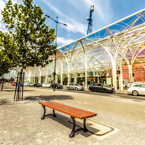 Parkbank Berlin ohne Rückenlehne, Gussgestell mit Massivholzleisten Farbton Mahagoni, Länge 1,7 m - Bild3