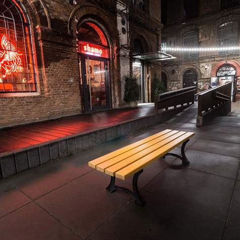 Parkbank Berlin ohne Rückenlehne, Gussgestell mit Massivholzleisten Farbton Mahagoni, Länge 1,7 m - Bild5