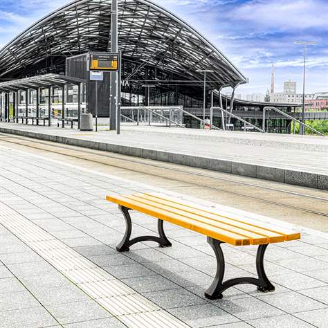 Parkbank Berlin ohne Rückenlehne, Gussgestell mit Massivholzleisten Farbton Mahagoni, Länge 1,7 m - Bild6