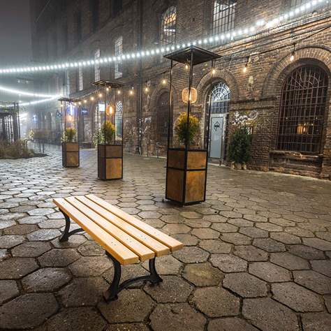 Parkbank Berlin ohne Rückenlehne, Gussgestell mit Massivholzleisten Farbton Mahagoni, Länge 1,7 m - Bild7