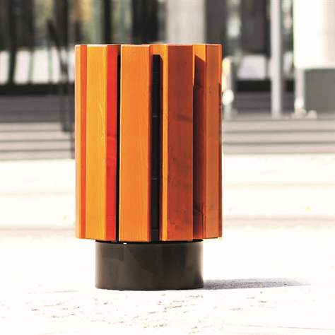 Abfallsammler Aten, Stahlgestell mit Massivholzleisten Farbton Teak, Volumen 30 L