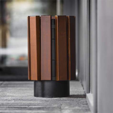 Abfallsammler Aten, Stahlgestell mit Massivholzleisten Farbton Palisander, Volumen 30 L