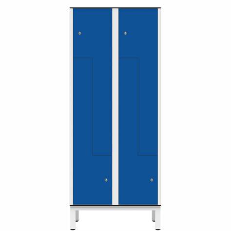 Garderobenschrank aus HPL für Nassbereiche 'Z', 2 x 400 mm, 4 Füße, Drehriegel, Türfarbe Blau
