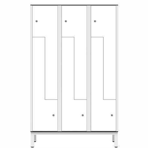 Garderobenschrank aus HPL für Nassbereiche 'Z', 3 x 400 mm, 4 Füße, Drehriegel, Türfarbe Weiß