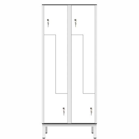 Garderobenschrank aus HPL für Nassbereiche 'Z', 2 x 400 mm, 4 Füße, Zylinderschloß, Türfarbe Weiß