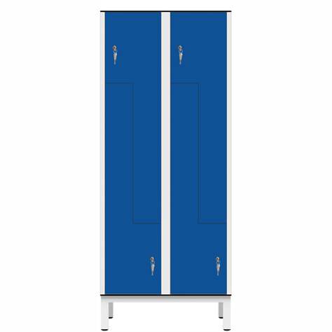Garderobenschrank aus HPL für Nassbereiche 'Z', 2 x 400 mm, 4 Füße, Zylinderschloß, Türfarbe Blau