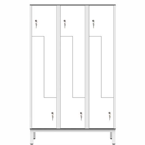 Garderobenschrank aus HPL für Nassbereiche 'Z', 3 x 400 mm, 4 Füße, Zylinderschloß, Türfarbe Weiß
