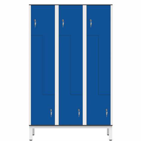 Garderobenschrank aus HPL für Nassbereiche 'Z', 3 x 400 mm, 4 Füße, Zylinderschloß, Türfarbe Blau