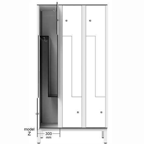 Garderobenschrankaus HPL für Nassbereiche 'Z', 2 x 400 mm, 4 Füße, Drehriegel, Türfarbe Gelb - Bild4