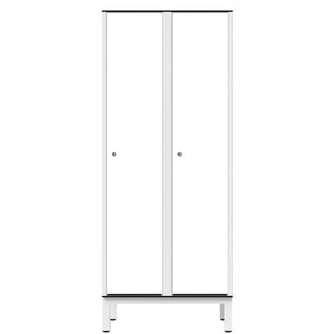 Garderobenschrank aus HPL für Nassbereiche, 2 x 400 mm, 4 Füße, Drehriegel, Türfarbe Weiß