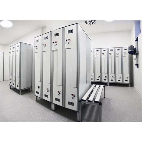 Garderobenschrankaus HPL für Nassbereiche 'Z', 2 x 400 mm, 4 Füße, Drehriegel, Türfarbe Gelb - Bild6