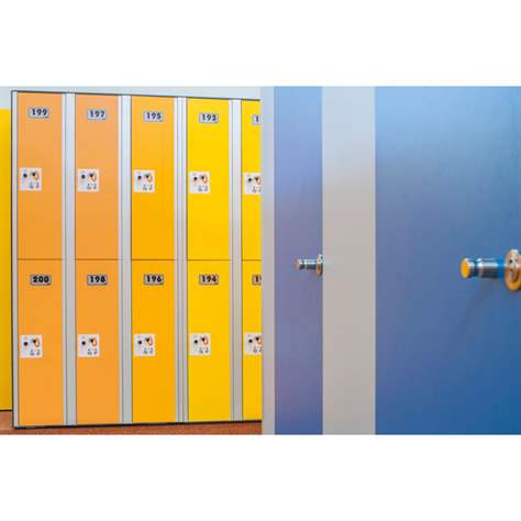 Garderobenschrankaus HPL für Nassbereiche, geteilt, 4 Fächer, B. 800 mm, 4 Füße, Drehriegel, Farbe Weiß - Bild5