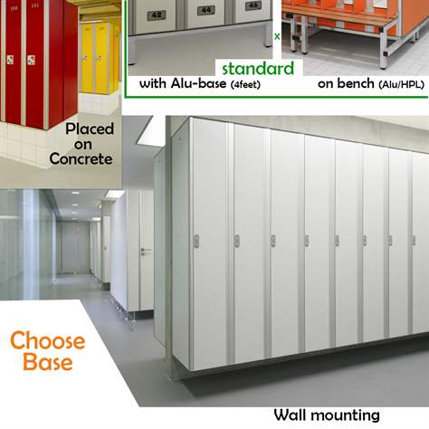 Garderobenschrankaus HPL für Nassbereiche 'Z', 2 x 400 mm, 4 Füße, Drehriegel, Türfarbe Gelb - Bild7