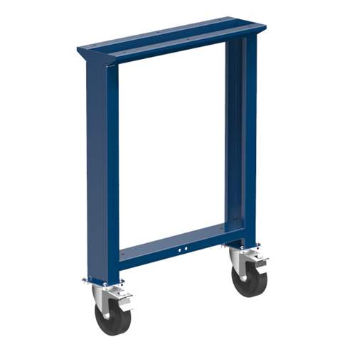 Noha dílenského stolu, 2 otočná kola s brzdou 125 mm, výška 840 mm, barva tmavě modrá RAL5010 - Polak CZ, s.r.o.