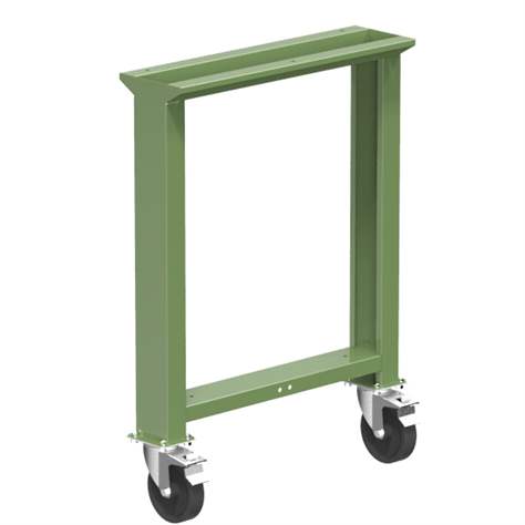 Noha dílenského stolu, 2 otočná kola s brzdou 125 mm, výška 840 mm, barva zelená RAL6011 - Polak CZ, s.r.o.