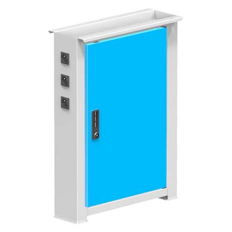 Podnože dílenských stolů, elektro, obsahuje 3 x zásuvku 230V, výška 840 mm, hloubka 703 mm, barva šedá RAL7035/modrá RAL5012 - Polak CZ, s.r.o.