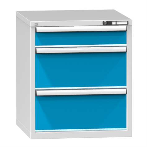 Dílenská skříňka KOMBI, v x š x h: 840 x 731 x 780 mm, 3 x zásuvka, barva šedá RAL7035/modrá RAL5012 - Polak CZ, s.r.o.