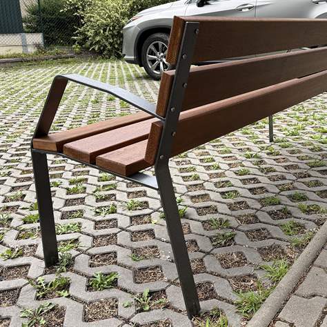 Parkbank BARCELONA, Tropenholzleisten und Stahlgestell, Farbe Teak, Länge 1,8 m - Bild5