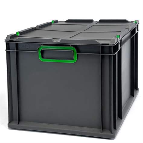 Euro přepravka CYCLE s nasazovacím víkem, 600x400x320 mm, barva antracit-zelená