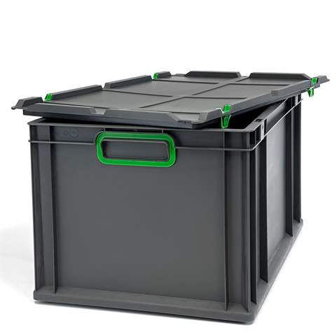 Euro přepravka CYCLE s nasazovacím víkem, 600x400x320 mm, barva antracit-zelená - obrázek6