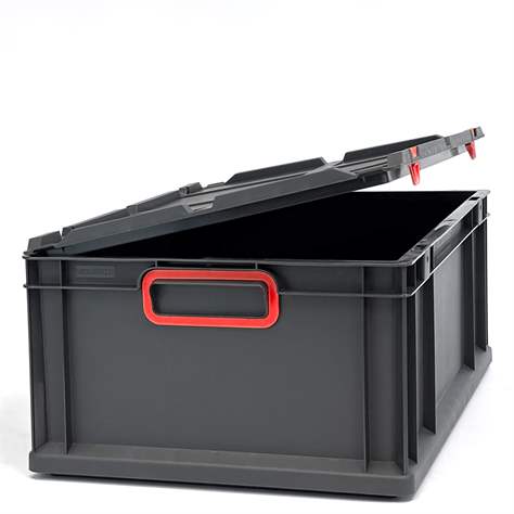 Euro přepravka CYCLE se sklopným víkem, 600x400x220 mm, barva antracit-červená