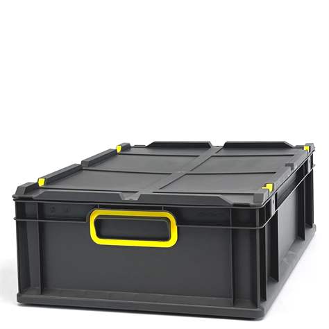 Euro přepravka CYCLE s nasazovacím víkem, 600x400x170 mm, barva antracit-žlutá