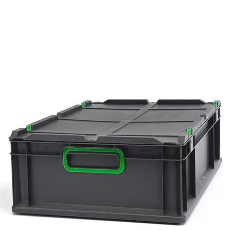 Ladă din plastic CYCLE cu capac cu prindere rapidă, 600x400x170 mm, antracit-verde