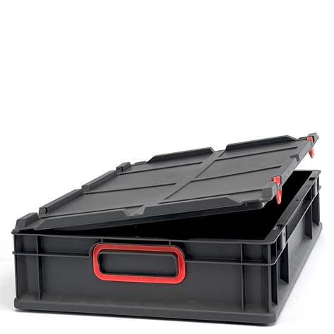 Euro přepravka CYCLE se sklopným víkem, 600x400x120 mm, barva antracit-červená