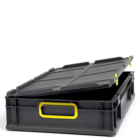 Euro přepravka CYCLE se sklopným víkem, 600x400x120 mm, barva antracit-žlutá