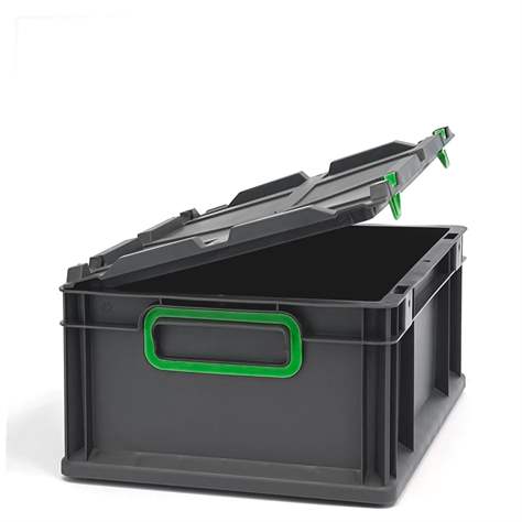 Euro přepravka CYCLE se sklopným víkem, 400x300x170 mm, barva antracit-zelená