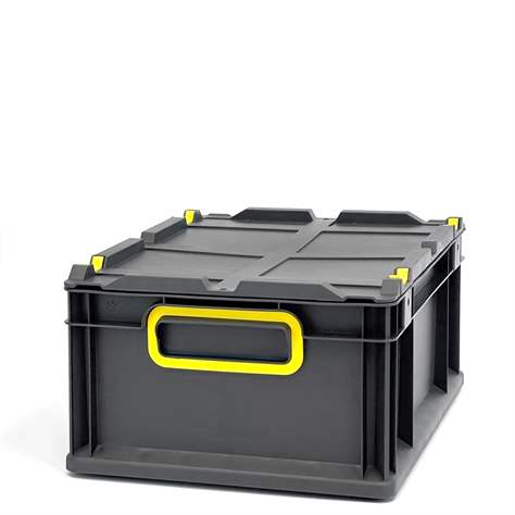 Euro přepravka CYCLE s nasazovacím víkem, 400x300x170 mm, barva antracit-žlutá