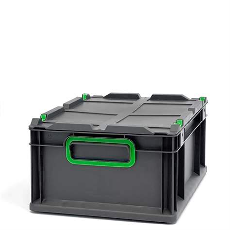 Euro přepravka CYCLE s nasazovacím víkem, 400x300x170 mm, barva antracit-zelená