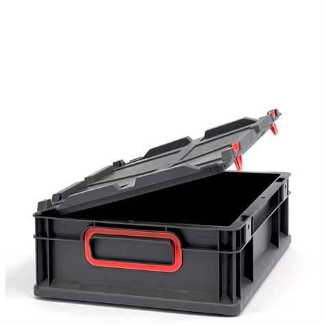 Euro přepravka CYCLE se sklopným víkem, 400x300x120 mm, barva antracit-červená