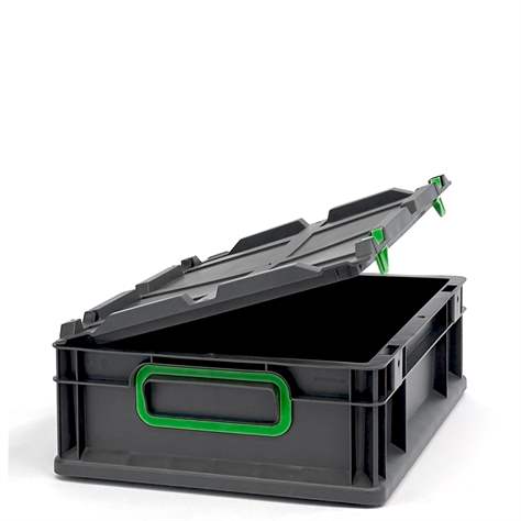 Euro přepravka CYCLE se sklopným víkem, 400x300x120 mm, barva antracit-zelená