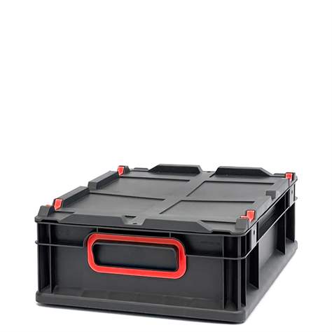 Euro přepravka CYCLE s nasazovacím víkem, 400x300x120 mm, barva antracit-červená