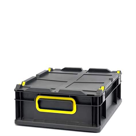 Euro přepravka CYCLE s nasazovacím víkem, 400x300x120 mm, barva antracit-žlutá