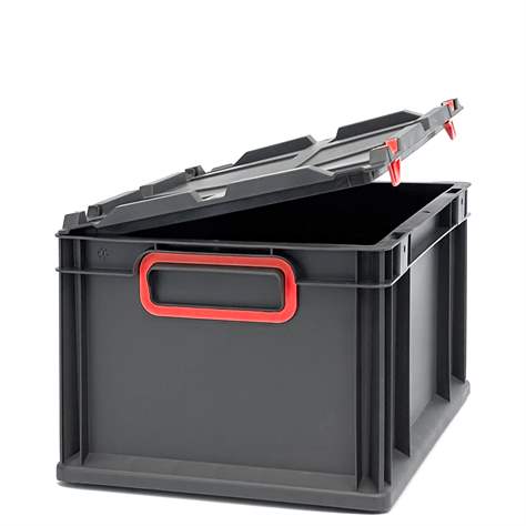 Euro přepravka CYCLE se sklopným víkem, 400x300x220 mm, barva antracit-červená
