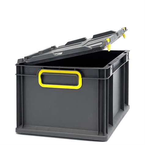 Euro přepravka CYCLE se sklopným víkem, 400x300x220 mm, barva antracit-žlutá