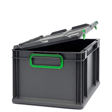 Euro přepravka CYCLE se sklopným víkem, 400x300x220 mm, barva antracit-zelená