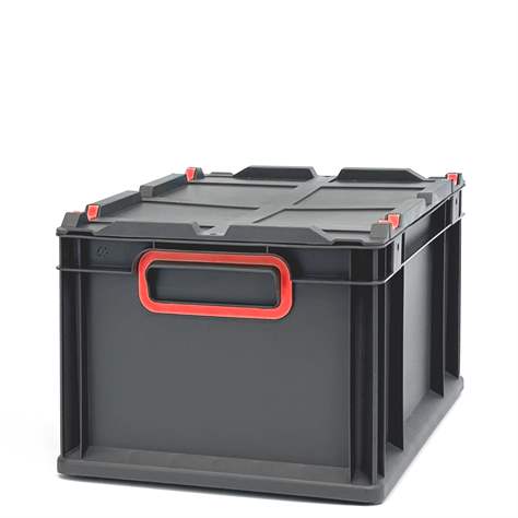 Euro přepravka CYCLE s nasazovacím víkem, 400x300x220 mm, barva antracit-červená