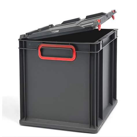 Euro přepravka CYCLE se sklopným víkem, 400x300x320 mm, barva antracit-červená