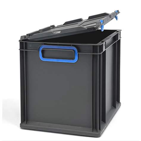 Euro přepravka CYCLE se sklopným víkem, 400x300x320 mm, barva antracit-modrá