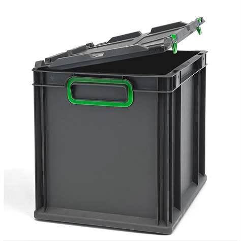 Euro přepravka CYCLE se sklopným víkem, 400x300x320 mm, barva antracit-zelená