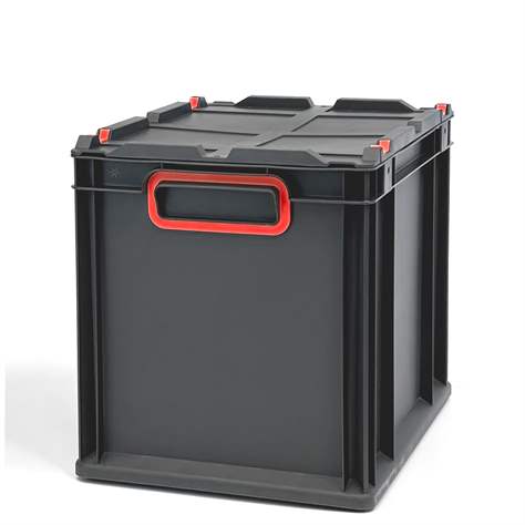 Euro přepravka CYCLE s nasazovacím víkem, 400x300x320 mm, barva antracit-červená