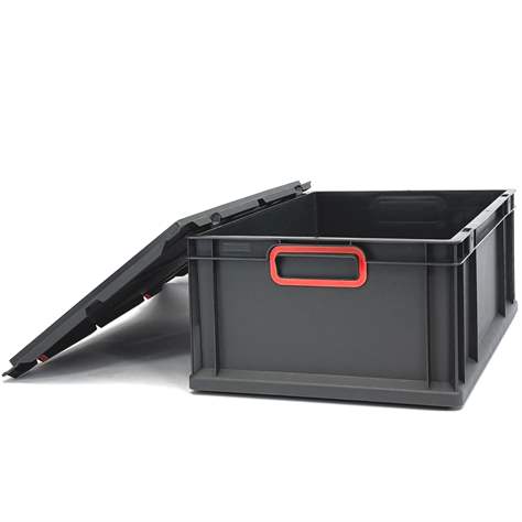 Euro přepravka CYCLE se sklopným víkem, 600x400x220 mm, barva antracit-červená - obrázek5