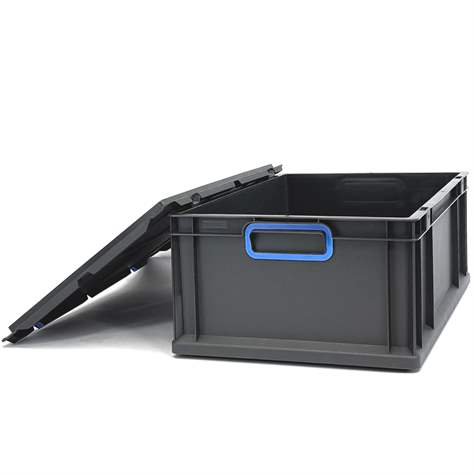 Euro přepravka CYCLE se sklopným víkem, 600x400x220 mm, barva antracit-modrá - obrázek5