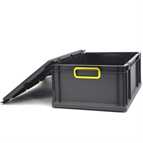 Euro přepravka CYCLE se sklopným víkem, 600x400x220 mm, barva antracit-žlutá - obrázek5